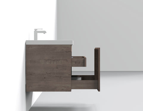 Castle Smoke Oak Drawer Floating Vanity With Sink and Embedded Drawer